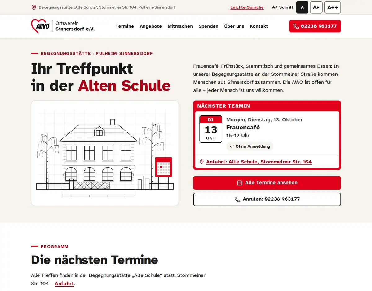 AWO Ortsverein Sinnersdorf – Website-Referenz