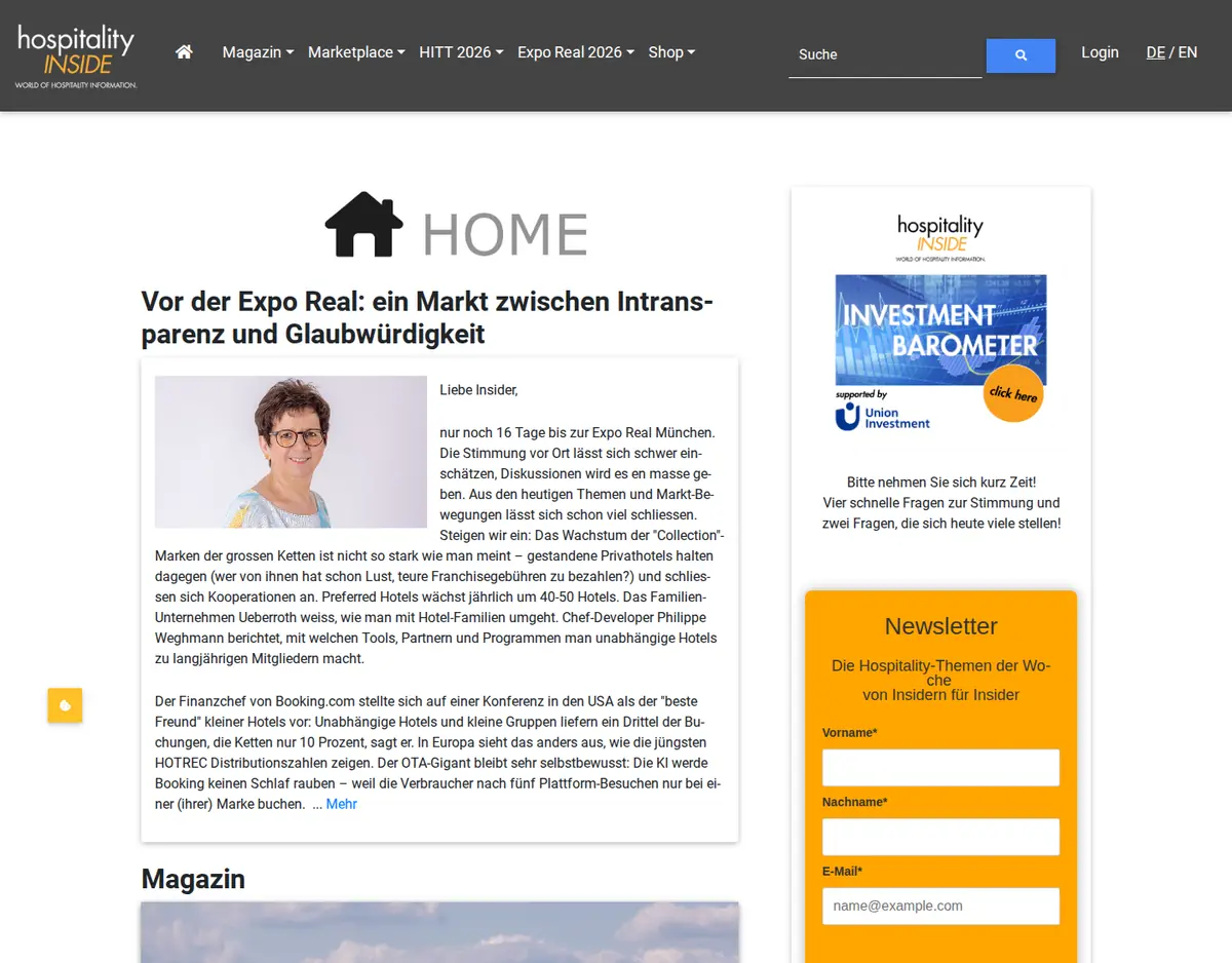 Hospitality Inside – Website-Referenz